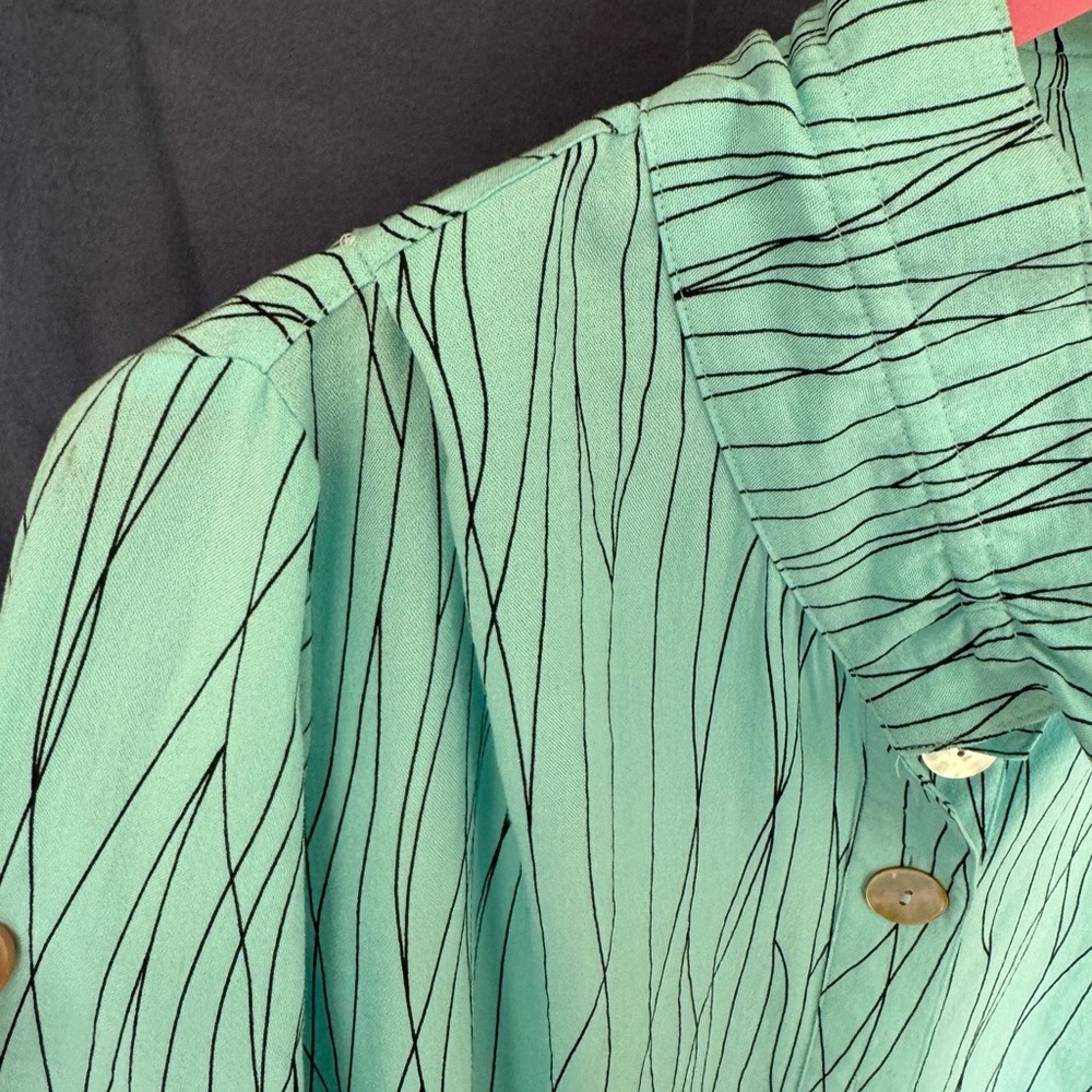 Ali Miles Aqua Button-Down Shirt with Dark Lines - Picture 3 of 8